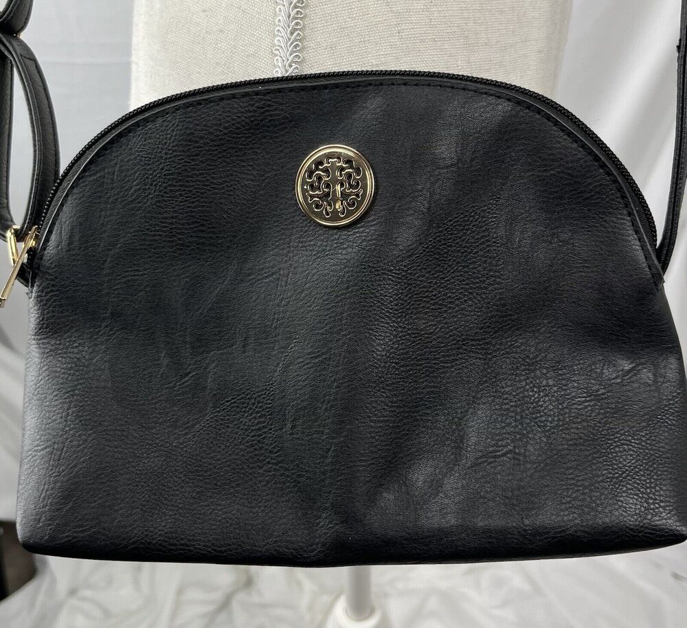 Womens Crossbody Purse Small Black with Gold Logo